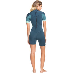 2021 Roxy Womens Syncro 2/2mm Back Zip Spring Shorty Wetsuit ERJW503014 - Deep Slate / Tinfoil Blue / Mint